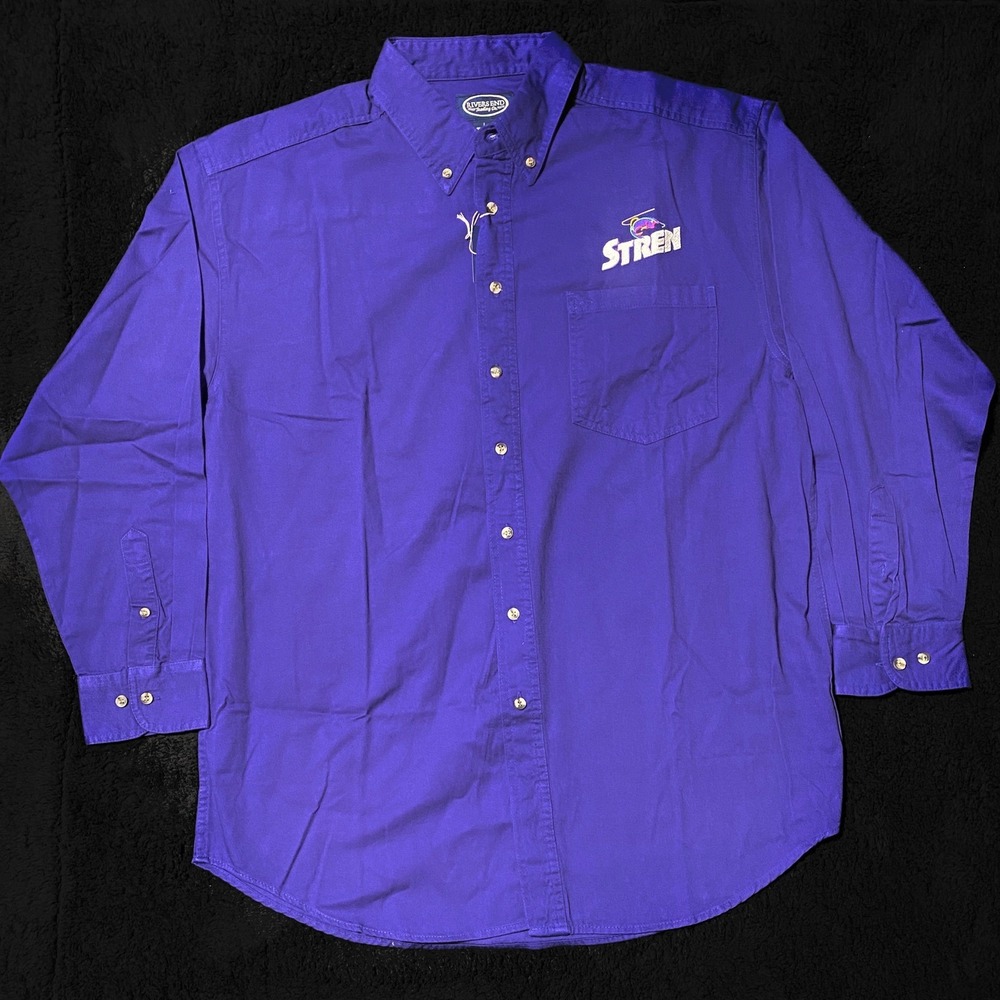 Stren logo Rivers End Trading Co Purple Button Down fishing Shirt Long Sleeve‎
